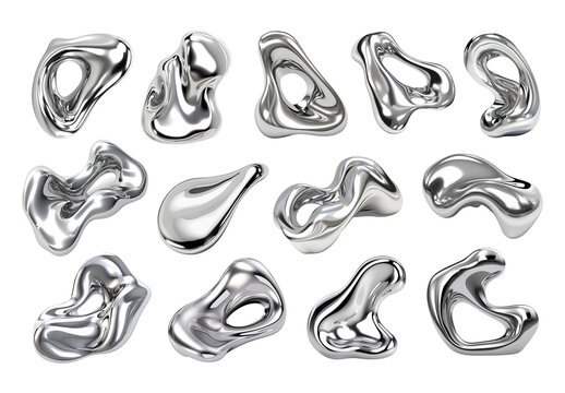 Abstract Shiny Metallic Shapes Design Set