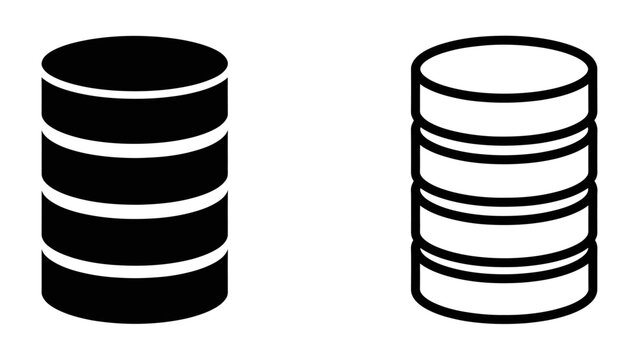 Database Icons: Two stylized cylinder icons representing databases, one solid black and one outlined in white, symbolizing data storage and access.