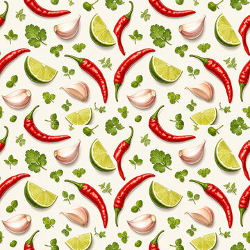 Seamless chili lime and garlic food pattern