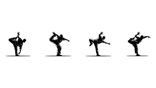 Breakdancer silhouette performing dynamic pose on white background.
