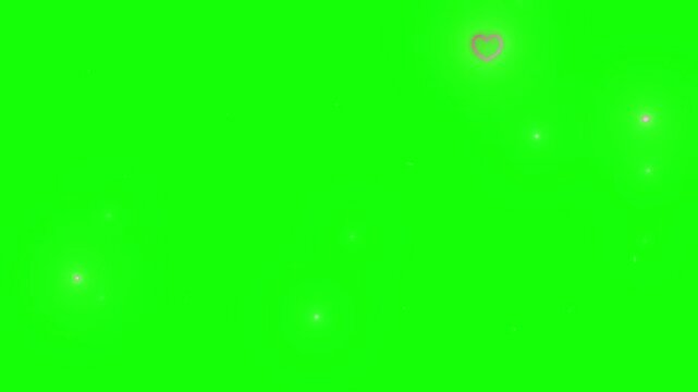 Glowing bokeh particles and soft light flares float against a vibrant green screen background for video overlay.