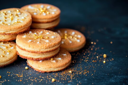 Delicious holiday cookies decorated with colorful sprinkles and chocolate chips