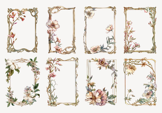 Elegant Floral Frame Element Design Set