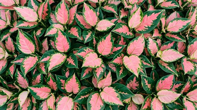 Pink and green Caladium leaves pattern