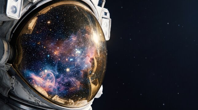 Astronaut Helmet Visor Reflection Deep Space Stars Galaxy Nebula