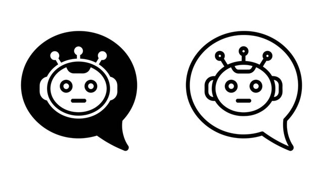 Robot Chat Icon: A digital representation of a friendly robot avatar within a speech bubble, symbolizing artificial intelligence and communication in technology.