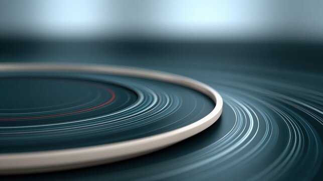 Abstract circular motion background, dark blue swirling light trails, futuristic glowing rings for technology and data visualization