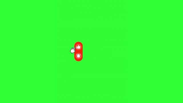 Animated social media like and subscribe button with a hand cursor on a green screen background, ideal for YouTube videos, content creator calls to action, channel promotion, tutorials, and chroma key
