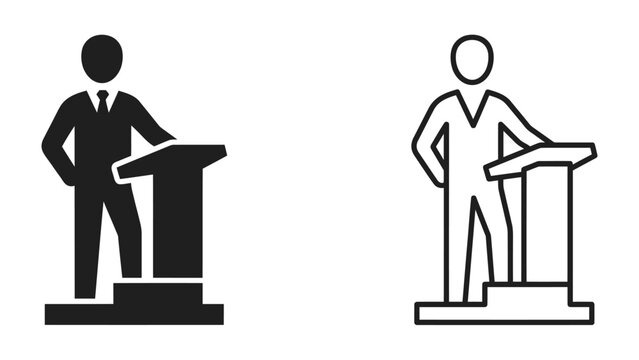 Orator's Podium: A strong, assertive figure stands confidently behind a lectern, ready to deliver a speech or presentation, embodying authority and leadership.