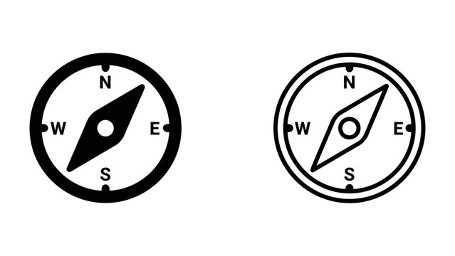 Compass Icon Set: A simple and clean icon set featuring two compasses, one solid black and one outlined, ready for navigation or direction graphic resources.
