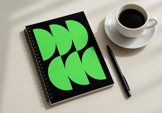 Notebook Mockup And Coffee On Table PSD