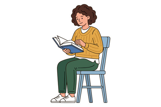Woman Sitting and Reading a Book for Education and Relaxation