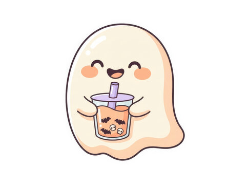Cute ghost drinking bubble tea vector illustration