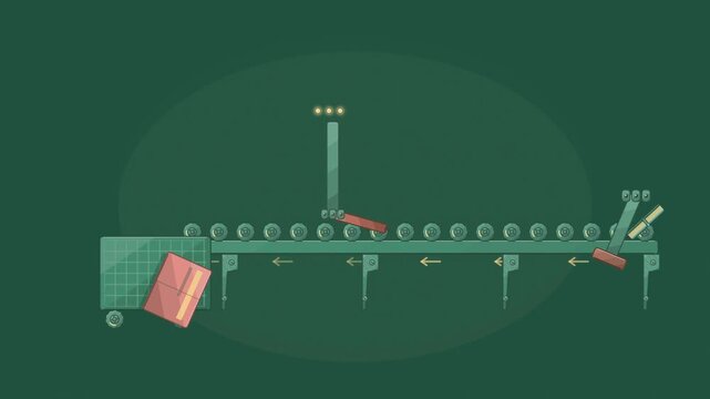 Abstract animated returned goods flowing back upstream drawn as green and teal lines and shapes on a deep dark background. Seamless looping 4K motion graphics video with free space for text, ideal for