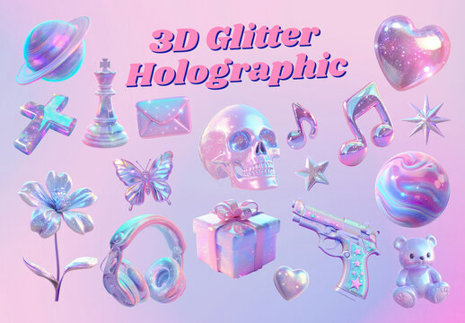 Vibrant Holographic 3d Elements Design Set