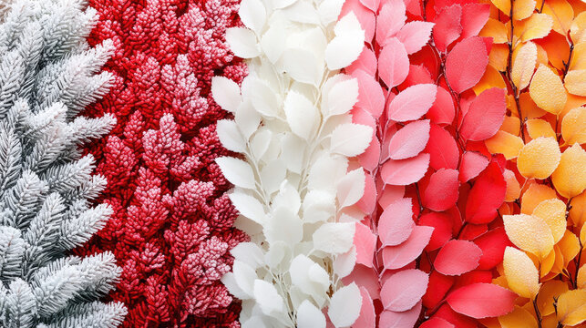 Colorful Frosted Leaf Garland Collection: Winter White, Red, Pink, and Orange Autumn Hues