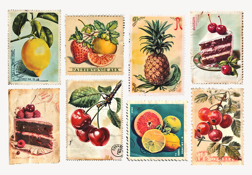 Vintage Fruit And Dessert Illustrations Element Design Set