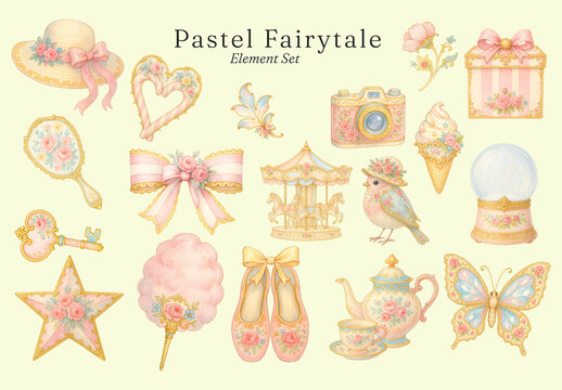 Whimsical Pastel Fairytale Elements Design Set