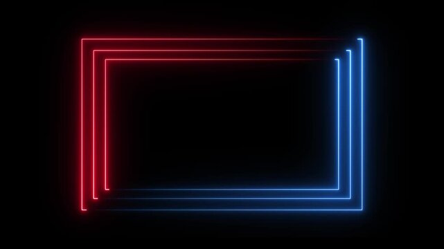 Red and blue glowing neon rectangular light frame