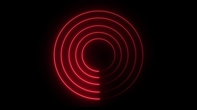 Abstract red glowing neon circles on black background