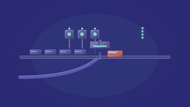 Abstract animated pull request reviewed and merged drawn as blue and cyan lines and shapes on a deep dark background. Seamless looping 4K motion graphics video with free space for text, ideal for tech