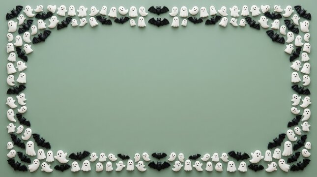 Decorative border of black and white scallop shells on a pale green background