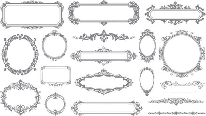 Vintage ornamental design elements with calligraphic flourishes decorative borders frames fleur de lis crowns and classic symbols for elegant graphics © Bryan