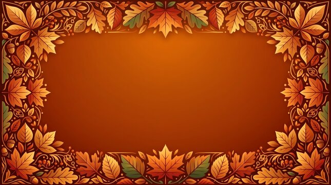 Decorative Autumn Leaves Frame Border Background with Copy Space.