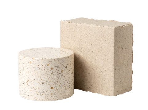 Beige stone podium and block for product display-(Podium dan balok batu krem untuk pajangan produk)