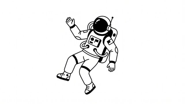 Astronaut in a spacesuit floating in deep space against a plain white background