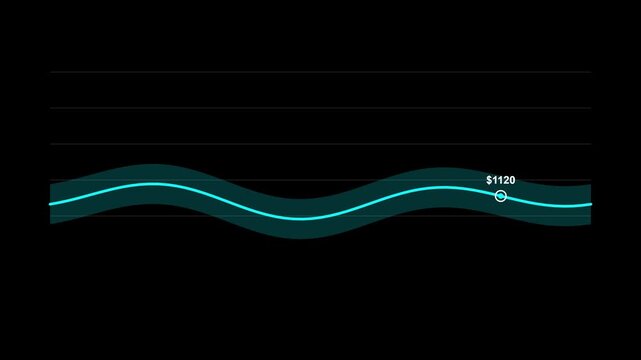 Abstract digital data tracking wave with numeric indicator on black background.