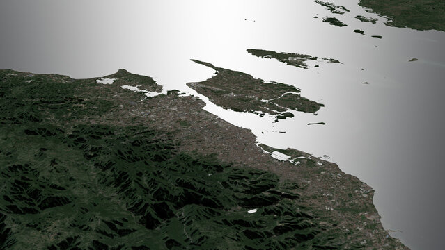 Oblique aerial 3D illustration of Cebu City, Philippines. Contains modified Copernicus Sentinel data (2023). Surface/elevation: ESA/Copernicus.