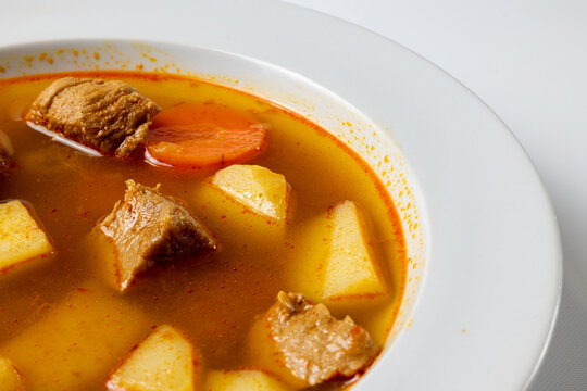 Hungarian goulash soup with beef and vegetables