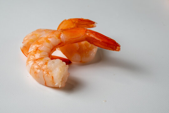 Raw shrimp prawns on white background