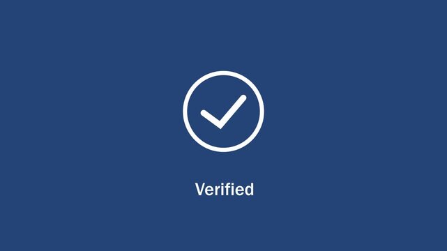 Animated verified checkmark motion on blue background, minimalist digital interface for user authentication, account security confirmation, success status, and ui