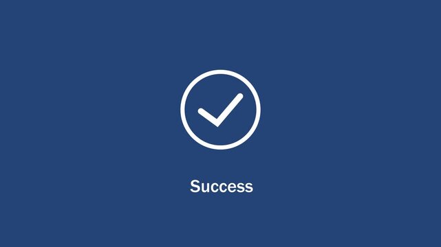 Minimalist success animation featuring a clean white checkmark appearing within a circular border on a solid navy blue background, user interface feedback, completion, and achievement