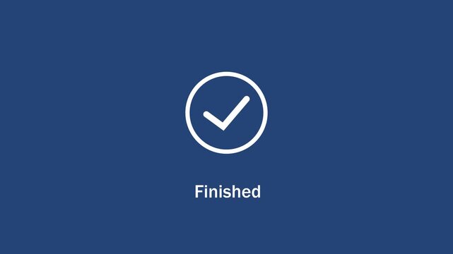 Minimalist animated checkmark transitioning to a finished status on a solid deep blue background, for user interface, software completion notifications, and digital task progress