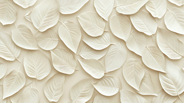 Abstract pattern of overlapping light beige leaves with elegant organic shapes.