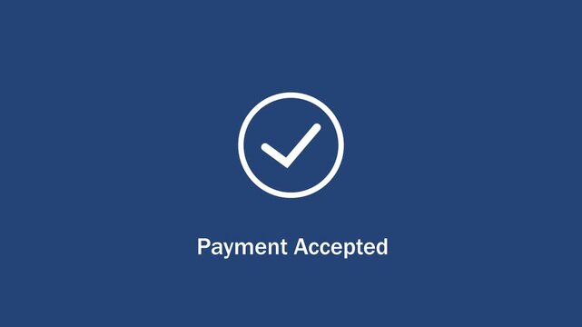 Digital payment accepted animation featuring a minimalist white checkmark on a solid blue background, for e-commerce checkout, success confirmation and, secure online transaction, processing interface