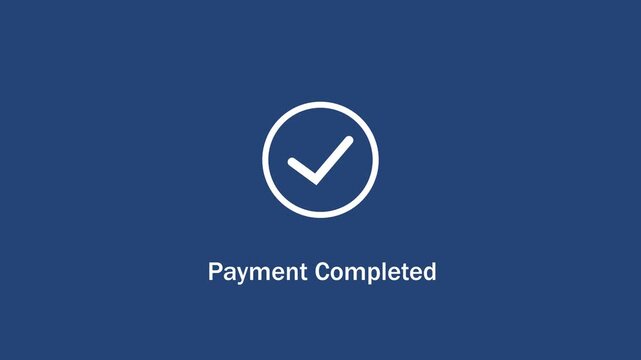 Payment completed animation featuring a minimalist white checkmark on a solid blue background, for e-commerce checkout, success confirmation and, digital transaction ui, ux projects