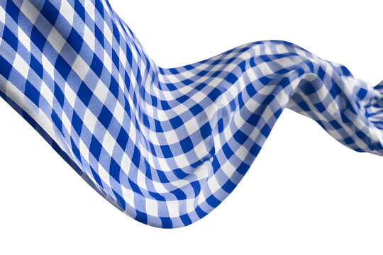 Flowing blue gingham fabric waves isolated