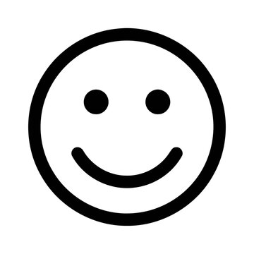 Simple black smiley face emoticon icon with outline emoticon expression positive silhouette minimalist illustration isolated communication cheerful friendly character interface template
