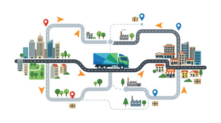 Obraz premium Logistics delivery truck driving through a urban supply chain network