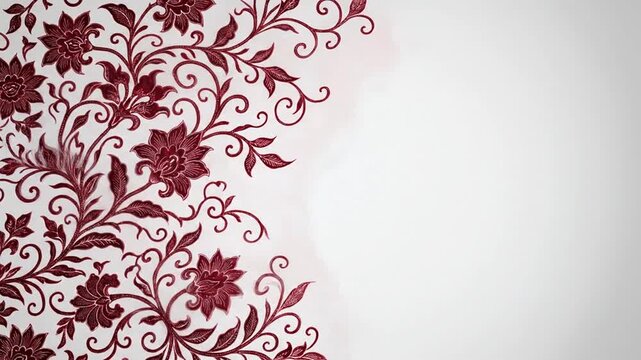 Burgundy Floral Flourish Border Decorative Pattern on White Background