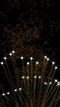 Animation of countdown and fireworks on black background