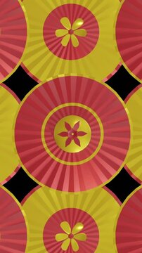 Animation of chinese red and gold floral pattern on black background