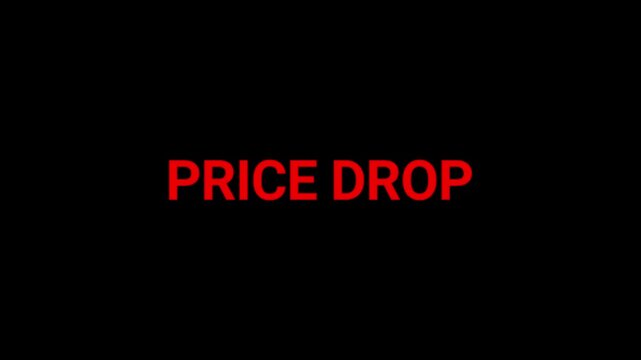 Price drop text is displayed in bold red typography against a deep black background to highlight significant retail discounts for marketing campaigns.