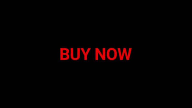 Buy now text glows in red neon against a stark black backdrop to serve as a high-impact call to action for digital consumers.