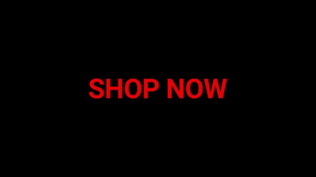 Shop now text is displayed in a vibrant red font on a black background to encourage immediate customer engagement and online sales.