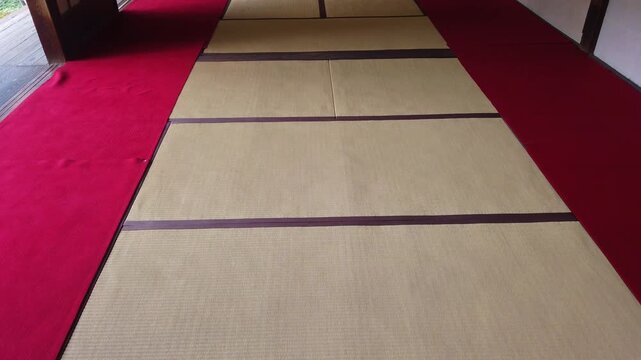 Closeup details of Tatami room floor in Japan, Japanese traditional flooring mat interior home design